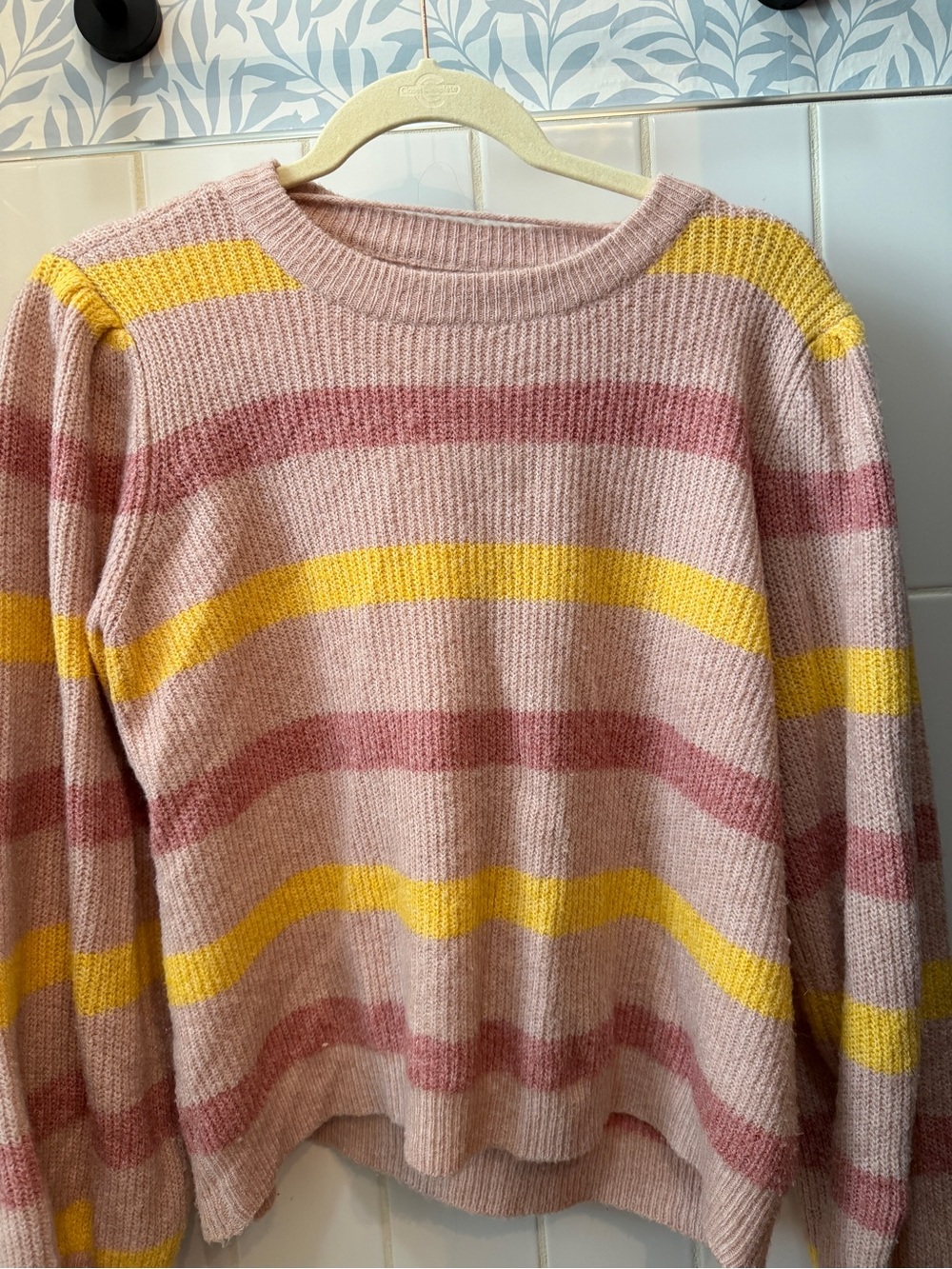 Vero Moda Pink and Yellow Striped Crewneck Sweater